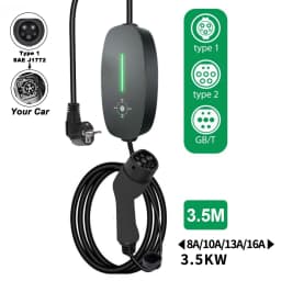 Teschev Portable EV Charger Type2 IEC 62196 Electric Car Charger 3.5KW 16A 1Phase EVSE Fast Charging Wallbox EV Charging Station