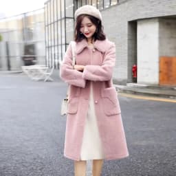 High-Quality Sheep Shearing Coat Women's Mid To Long Integrated Wool Granule Fleece Lamb Fur Coat Wine Red Blend Wool COat Pink