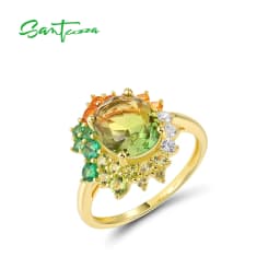 SANTUZZA Real 925 Sterling Silver Ring For Women Sparkling Synthetic Green Spinel Gorgeous Wedding Party Gifts Fine Jewelry