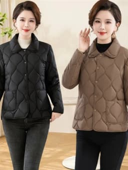 Lightweight Casual Cotton Jacket for Middle-Aged Women  Collar Diamond Patterned Coat Stylish And Warm Mom Clothes