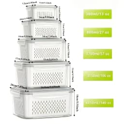 6pcs/set Large Capacity Fruit Storage Containers for Fridge with Removable Colander,Keep Berry Fruit Fresh Longer
