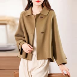 100% Merino Pure Wool Handmade Double-Sided Cloth Chic Coat Women's Short Oxhorn Button Heavy Coat High Street Elegant Top