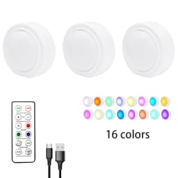 3/6 PCS LED Puck Light RGB 16 Colors Dimmable Under Cabinet Light USB Rechargeable Wine Cabinet Light with Remote Control