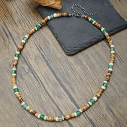 Boho Beaded Necklace for Men New Natural Coconut Shell Turquoises Wood Bead Chain Necklace Men's Fashion Neck Jewelry