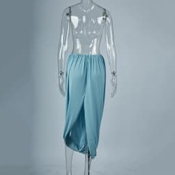 Linad Elegant Chiffon Blue Split Long Skirts Woman Casual Elastic Waist Straight Skirt Female Fall Street Chic Loose Skirts 2025