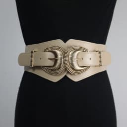 PU Leather High Elastic Wide Belt for Women Stretch Waist Belt for Dress Autumn Stretch Women Belts White Red Pearl Buckle Belt