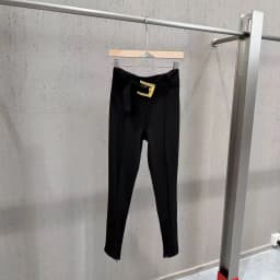 High Street Pants Women's High Waisted Slimming Black Casual Pants Metal Buckle Decoration Hanging Elastic Slim Fit Pants