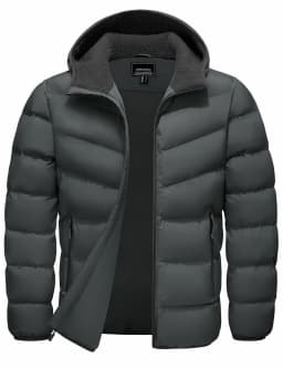 TACVASEN Mens Sherpa Lined Puffer Jacket Quilted Full-Zip Water Resistant Windproof OutShell Zippered Pockets Fleece Warm Coat
