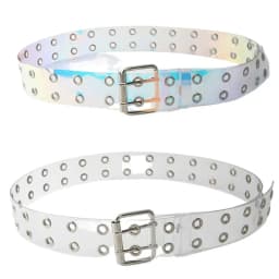 2024 Two Row PVC Clear Belt For Women Fashion Pin Buckle Female White Waist Trousers Transparent Belts Ladies Jeans Grommet Belt