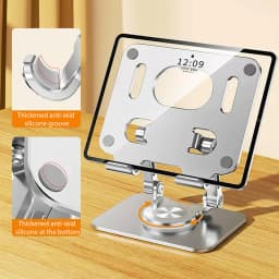 Foldable Mobile Phone Holder 360 Degree Rotating Hollowed Tablet Riser Anti Slip Tablet Holder Height Adjustable for 4.7-12 Inch