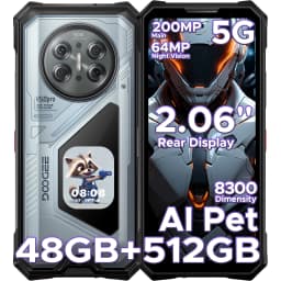 DOOGEE V50 Pro 5G AI Rugged Phone 6.78" Dimensity 8300 52GB RAM(16+36) 1TB ROM with 2.06" AMOLED Multi-function Rear Display 200MP Camera 64MP Night Vision Camera Android 16 Supports Walkie Talkie