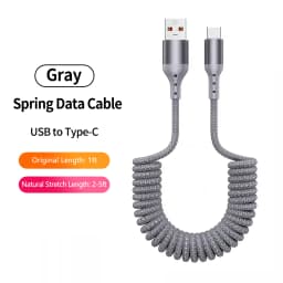 Elbow Coiled USB A to USB C Cable for Car,Retractable Braided Fast Charging Cord Compatible with iPhone 16/17,Samsung Galaxy A17
