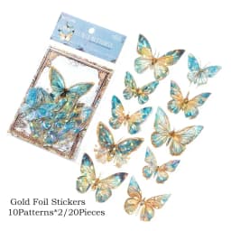 20pcs/pack Stickers Ice Crystal Laser Butterfly Laser Gold DIY Decorative Scrapbooking Material Collage Sticker Journal