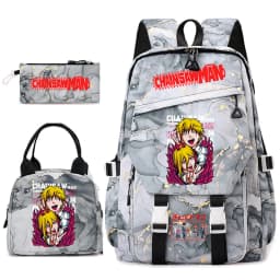 Chainsaw Man Anime Print Student Backpack Set for Girls with Lunch Bag Pencil Case School Daily Use