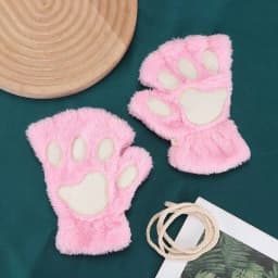 Cartoon Winter Gloves Women's Bear Plush Cat Paw Claw Gloves Cute Short Fingerless Fluffy Bear Claw Mittens For Girls Gift Party