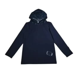 Blue Leopard Denim Children Set Long Sleeve Top Shirt Outfit Denim Washed Cotton/Spandex Dress Leopard Hoodie and Raw Edge Patch