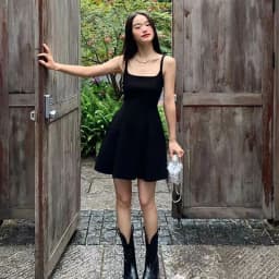 A Line Sleeveless Black Dresses Women Square Collar Spaghetti Strap Mini Dress Woman 2025 Streetwear Fashion Party Dress Female
