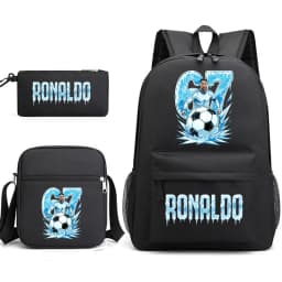 Cr7 Ronaldo 67 Print School Backpack Set with Shoulder Bag & Pencil Case for Teens Kids Lightweight Daypack