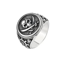 Vintage Men's Pirate Signet Double Knife Skull Ring Golden/Silver Color Stainless Steel Compass Goth Punk Ring Drop Shipping