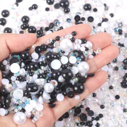 1100Pcs Flat Back Pearls And Rhinestones, 30g Mixed Size 3mm-10mm Ab Color Resin Rhinestones Semi-Circular Pearl