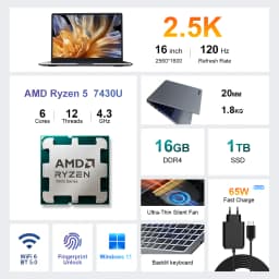 [Ship From Within Europe]Ninkear A15 Pro Laptop 16" QHD 2.5K 120Hz Display AMD Ryzen 5 5500U 16GB DDR4+1TB SSD 54.72Wh Battery 65W Charging BT5.2 Wi-Fi 6 Windows 11