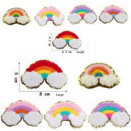 10pcs Set Chenille Self-Adhesive Patches Shiny Glitter Base Lightning Star Rainbow Patch for Bags Hats Jackets Clothing