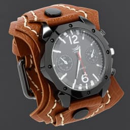 Men's Punk Rock Style Large Dial Quartz Watch Vintage Multi Layer Hand Stitched Cowhide Strap