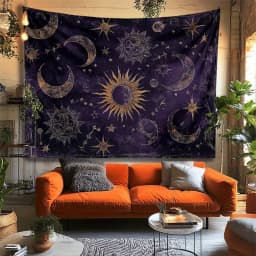 VIKAMA Cosmic Starry Sky Tapestry Gilded Star and Moon Celestial Mural Living Room & Bedroom Sofa Backdrop Wall Room Decor