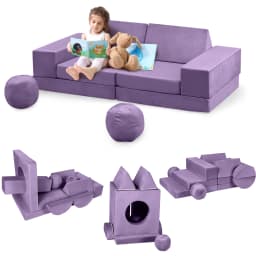 12Pcs Modular Kids Play Couch Fold Out Kids Play Sofa Set with Balls & Tunnel Children Convertible Sofa Soft Foam Sectional