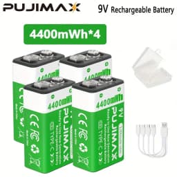 PUJIMAX USB 9V Rechargeable Battery 4400mWh Type-C Rechargeable 6F22 9V Li-ion Battery For RC Helicopeter Model Multimeter Toy
