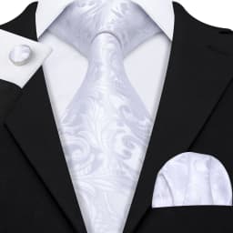 Barry.Wang Black White Gray Silver Men Tie Handkerchief Cufflinks Set Jacquard Necktie for Male Wedding Business Party Gift