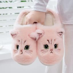 Size 44 45 Black Kitty Cat Winter Adult Slippers for Home Women's Fluffy Kitten Slipper Unisex Warm Furry House Shoes Drop Ship