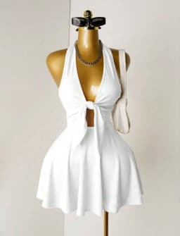 Women Halter Deep V Front Tie Cut Out Mini Dress 2026 Summer Y2K Night Club Party Flare Skirt Dresses