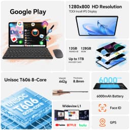 Teclast P30T Case Tablet 10.1" Dispaly Unisoc T606 8 Cores 4GB (+8GB Virtual) 128GB 6000mAh Battery Android 14 Tablets L1 Wifi6