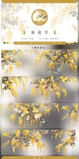 Jiangyueling #13 Rain Snow, Grass, sand, beach water, Ancient Style Scenic Collage pet Washi Tape