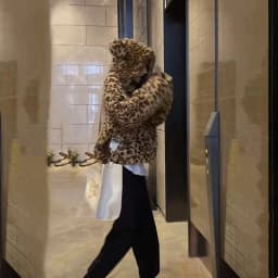 Women's leopard print coat Winter European Bear ears Rex Rabbit fur jacket short thick hooded top