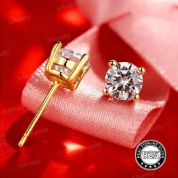 Classic 4 Prong Moissanite Stud Earrings 925 Silver Plated Lab Diamond Zircon Stud Earrings Wedding Jewelry Birthday Gift