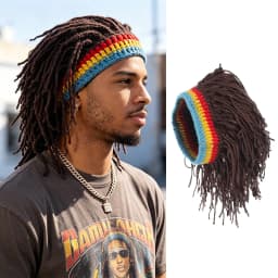 Funny Crochet Dreadlock Wig Hat with Rainbow Headband, Synthetic Fiber for Reggae Music Festival, Carnival Party & Cosplay