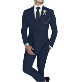 Men's Suit 2 Piece Double Breasted Peak Lapel Jacket Business Casual Slim Fit Wedding Suit For Men ( Blazer+Pants)