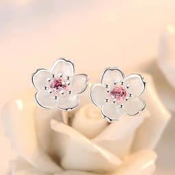 Real 925 Sterling Silver Crystal Flower Pendant Necklace Stud Earrings Jewelry Sets For Women Vintage New FQL23079