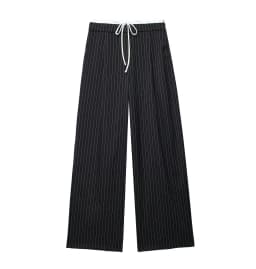 DUOPERI Women Fashion Solid Lace Up Side Zipper Straight Pants Vintage High Elastic Waist Female Chic Lady Trousers