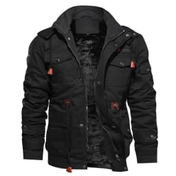 Men's Winter Casual Thick Hooded Zipper Cargo Jacket Male Multi Pockets Fleece-lined Windproof Military Jackets Outdoors Coats