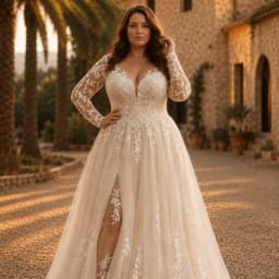 Customized Off White Plus Size Wedding Dress Maternity V Neck Tulle Lace Appliques Long Sleeves Split Bride Gowns Bridal Dress