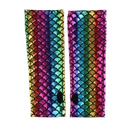 Women Mermaid Costume Fish Scale Pattern Printed Fingerless Long Gloves Arm Sleeves Adult Halloween Cosplay Costume Accessory