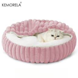 Calming Warm Kitten Bed Round Hooded Cat Cave, Indoor Puppy Sleeping Bed Suitable for Cat Dog Non-Slip Bottom Cat Cushion
