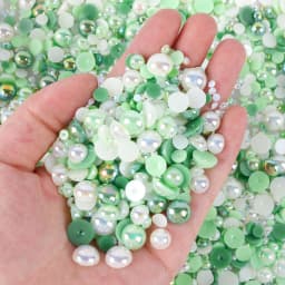 1100Pcs Flat Back Pearls And Rhinestones, 30g Mixed Size 3mm-10mm Ab Color Resin Rhinestones Semi-Circular Pearl