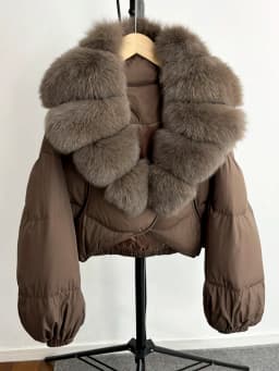 2025 New Winter Real Fox Fur Short Puffer Jackets Women Natural Thick Warm 90% White Duck Down Cropped Loose Waterproof Coat