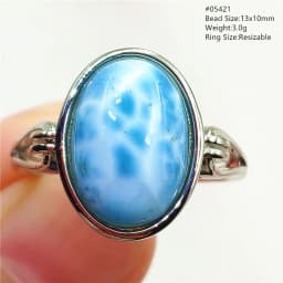 Natural Blue Larimar Oval Adjustable Ring Jewelry Water Pattern Real Larimar For Women Men Healing Fashion Stone AAAAAA
