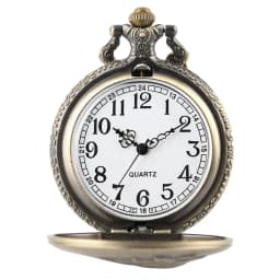 Vintage Bronze Pocket Watch Quartz Retro Horse Full Hunter Pendant Watch with Fob Necklace Chain Best Gift for Men Women Reloj