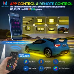 MICTUNING N8 Car Underglow Light Strips RGBW LED With Wireless App & Remote Dual Control Auto RGB Atmosphere Decorative Lamps